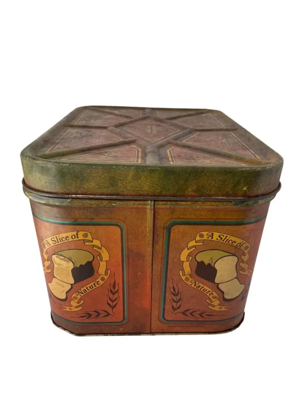 Vintage Chein Tin Bread Box A Slice of Nature Brown Large Better Baked Brand